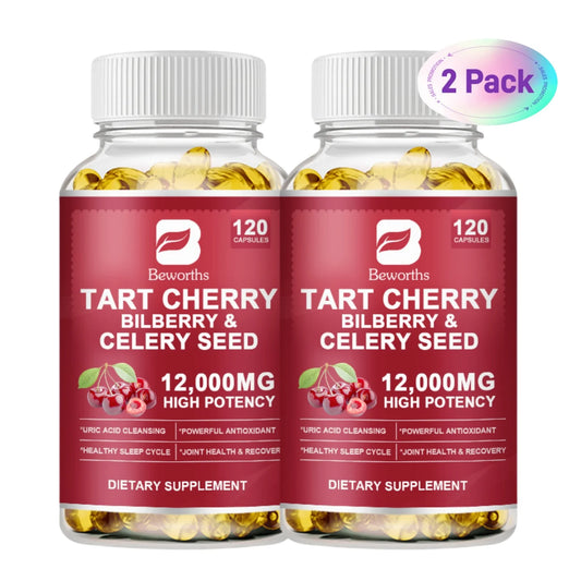 (2 Pack) Organic Tart Cherry Extract Capsules with Bilberry Fruit & Celery Seed, 1200Mg High Potency for Joint Support & Muscle Recovery, 240 Capsules Total -